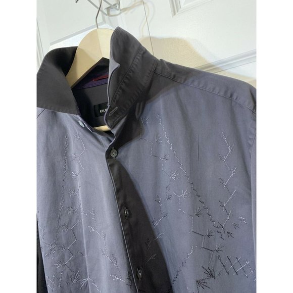 BUGATCHI UOMO CASUAL SHIRT SIZE L‎ CLASSIC FIT 100%COTTON Gray Embroidered - Picture 1 of 9
